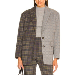 Something Navy 'Oversized' Brown Contrast Plaid Blazer Size XS